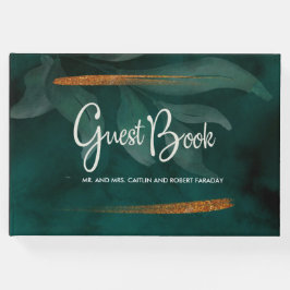 moderne Smaragdgrün und Blätter Gästebuch