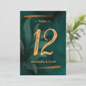 moderne Smaragdgrün und Blätter Tischnummer (Stehend Vorderseite)