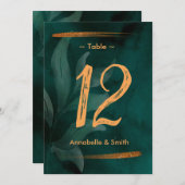 moderne Smaragdgrün und Blätter Tischnummer (Vorne/Hinten)