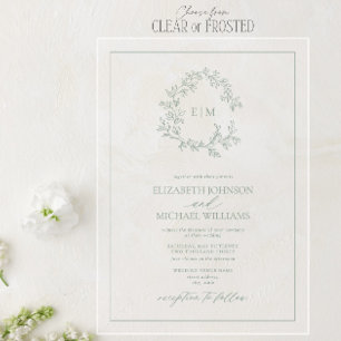 Moderne Smaragdgrüne Blattmonogramm-Hochzeit Acryleinladungen