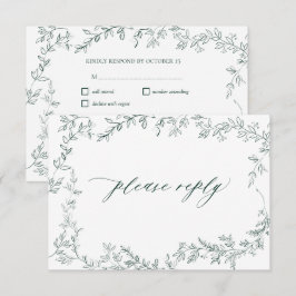 Moderne Smaragdgrüne Elegante Blatt Hochzeit RSVP Karte