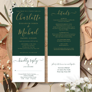 Moderne Smaragdgrüne Elegante Goldschrift Einladung