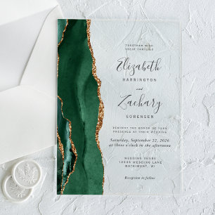 Moderne Smaragdgrüne Gold-Achat-Hochzeit Acryleinladungen