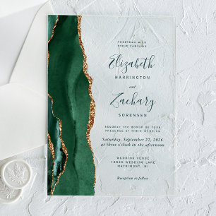 Moderne Smaragdgrüne Gold-Achat-Schrift Hochzeit Acryleinladungen