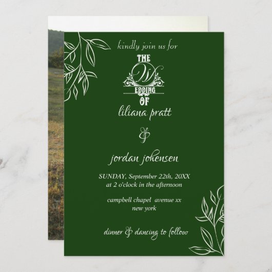 Moderne smaragdgrüne Hochzeit Einladung (Vorne/Hinten)