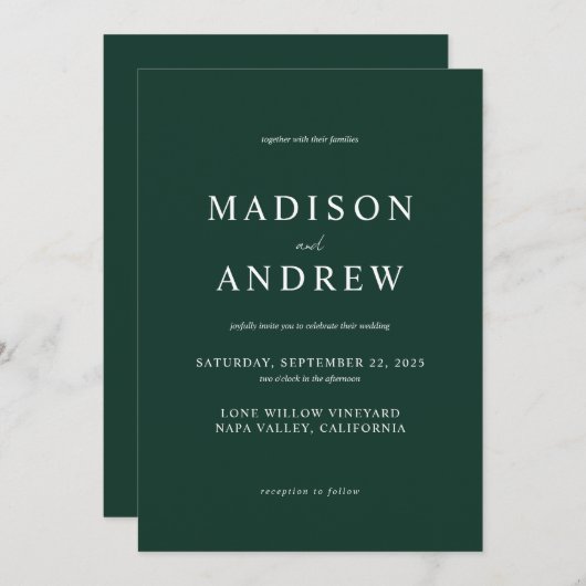 Moderne Smaragdgrüne Hochzeit Einladung (Vorne/Hinten)