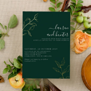 Moderne Smaragdgrüne Schrift Botanische Hochzeit G Folieneinladung