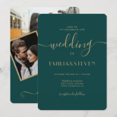 Moderne Smaragdgrüne Schriftzeichen Foto-Initialen Einladung (Vorne/Hinten)