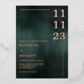 Moderne Smaragdgrüne Schwarze Hochzeit Folieneinladung (Vorderseite)