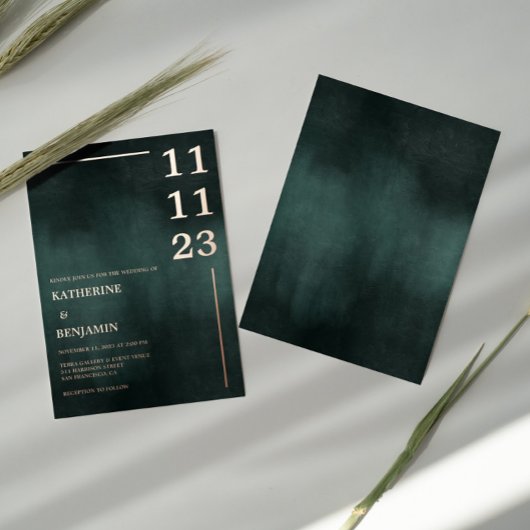 Moderne Smaragdgrüne Schwarze Hochzeit Folieneinladung