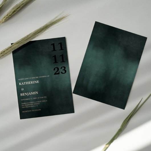 Moderne Smaragdgrüne Schwarze Hochzeit Folieneinladung