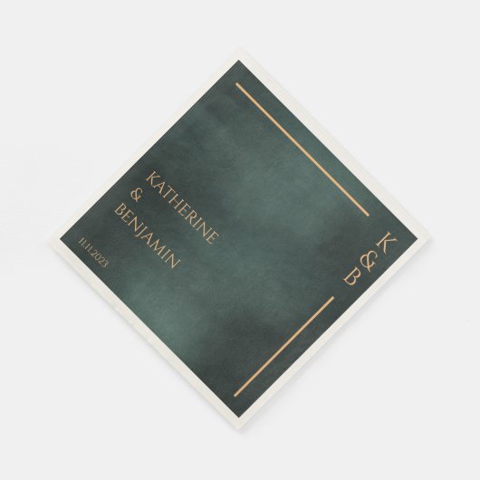 Moderne Smaragdgrüne Schwarze Hochzeit Serviette (Ecke)