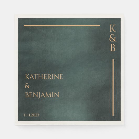 Moderne Smaragdgrüne Schwarze Hochzeit Serviette (Vorderseite)