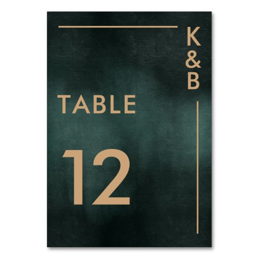 Moderne Smaragdgrüne Schwarze Hochzeit Tischnummer (Vorderseite)