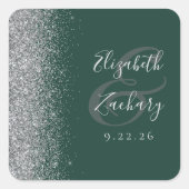 Moderne Smaragdgrüne Silver Glitzer Edge Wedding Quadratischer Aufkleber (Vorderseite)