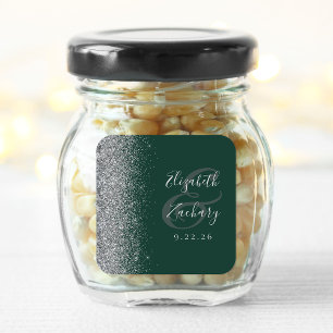 Moderne Smaragdgrüne Silver Glitzer Edge Wedding Quadratischer Aufkleber