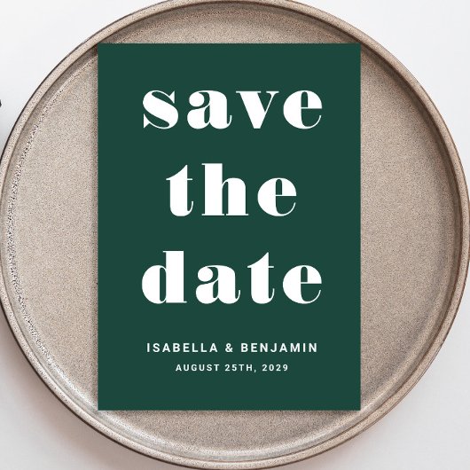 Moderne Smaragdgrüne Typografie-Hochzeit Save The Date