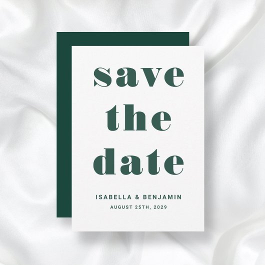 Moderne Smaragdgrüne Typografie-Hochzeit Save The Date