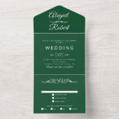 Moderne Smaragdgrüne, weiße Typografie Hochzeit All In One Einladung (Innen Boden)
