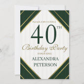 Moderne Smaragdweiße und goldene Streifen zum Gebu Einladung (Vorderseite)