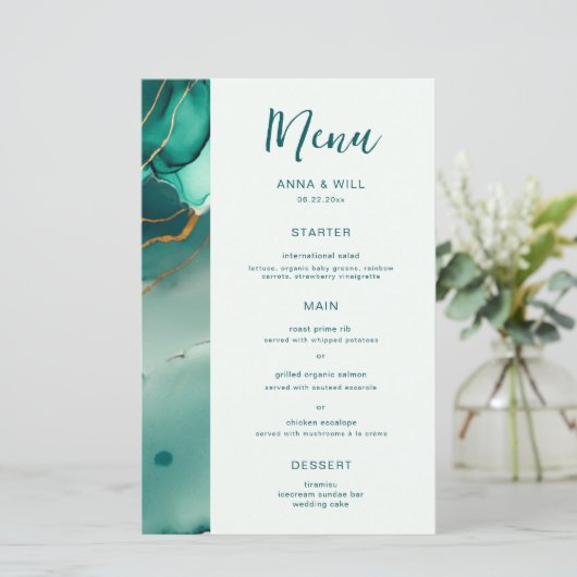 Moderne Smarald Gold Waves Elegante Beach Wedding (Stehend Vorderseite)