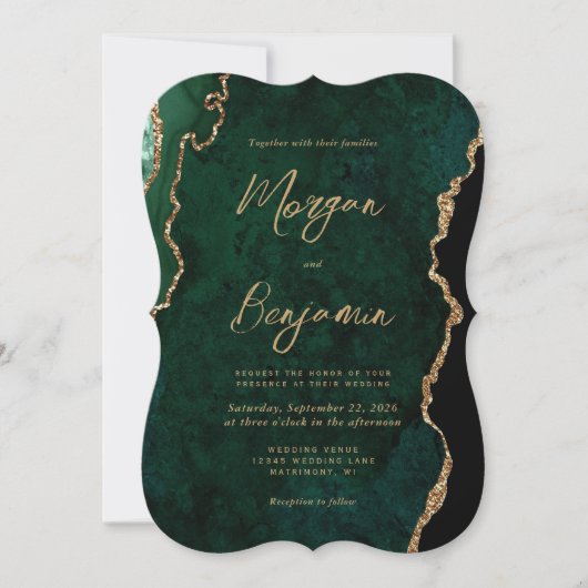 Moderne Smarald Green Agate Script-Bracket Hochzei Einladung (Vorderseite)