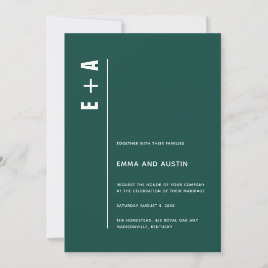 Moderne Smarald Green Bold Initials Wedding Einladung (Vorderseite)