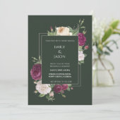 Moderne Smarald Green Burgundy Floral Einladung (Stehend Vorderseite)