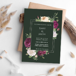 Moderne Smarald Green Burgundy Floral Einladung