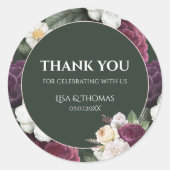 Moderne Smarald Green Burgundy-Peonies Hochzeit Runder Aufkleber (Vorderseite)