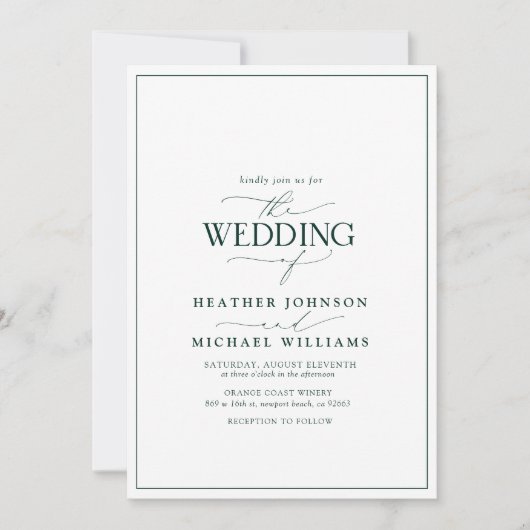 Moderne Smarald Green Calligrafy Wedding Einladung (Vorderseite)