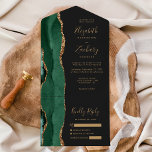 Moderne Smarald Green Gold Agate Dark Wedding All In One Einladung<br><div class="desc">Die links Kulisse dieser eleganten, modernen und einladenden Hochzeitseinladung und der UAWG mit einem smaragdgrünen Aquarellrand besticht durch den goldenen Glitzer der Imitate. Der anpassbare Text kombiniert goldfarbenes whimsical Handschriftzeichen, Copperplate und kursiv Schriftart auf schwarzem Schieferboden. Die Rücksendeadresse erscheint auf der Außentafel und auf der Rückseite der abnehmbaren RSVP-Karte in...</div>