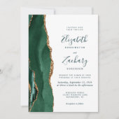 Moderne Smarald Green Gold Agate Script Hochzeit Einladung (Vorderseite)