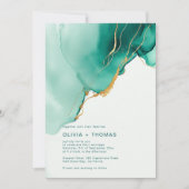 Moderne Smarald Green Gold Waves Beach Wedding Einladung (Vorderseite)