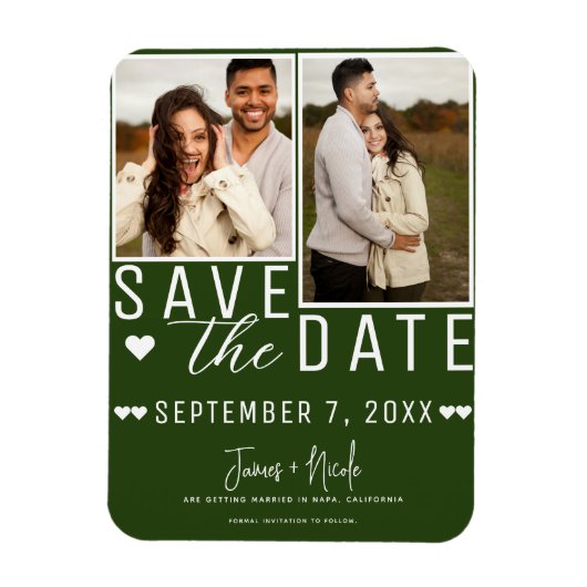 Moderne Smarald Green Save the Date 2 Foto Hochzei Magnet (Vertikal)