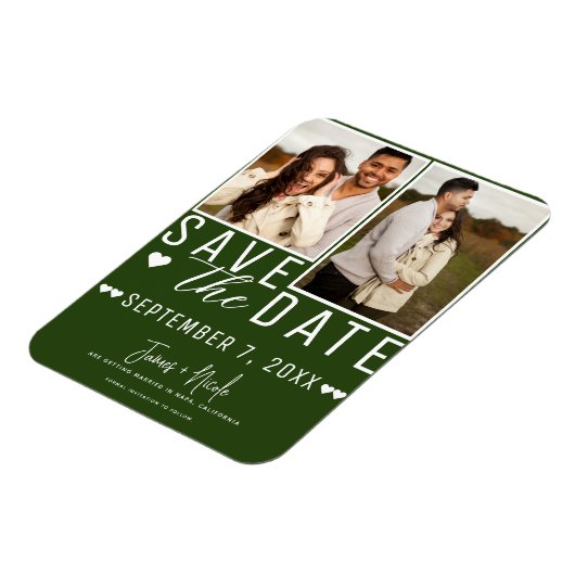 Moderne Smarald Green Save the Date 2 Foto Hochzei Magnet (Linke Seite)