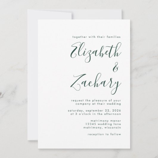 Moderne Smarald Green Script Wedding Einladung (Vorderseite)