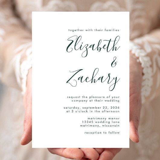 Moderne Smarald Green Script Wedding Einladung