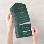 Moderne Smarald Green Silver Glitzer Wedding All In One Einladung (Abreißen)