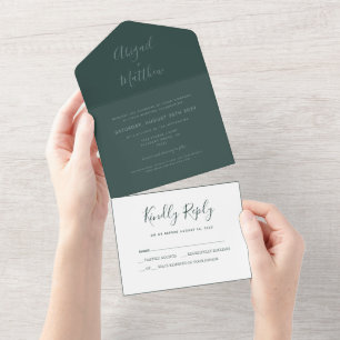 Moderne Smarald Green Simple Handwriting Wedding All In One Einladung