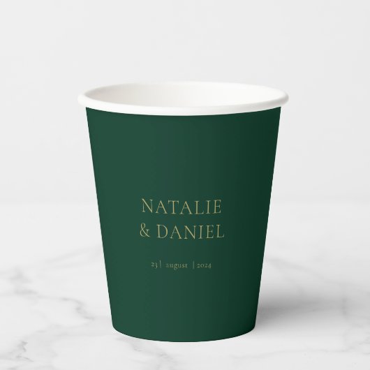 Moderne Smarald Green und Gold Chic Wedding Pappbecher (Vorderseite)