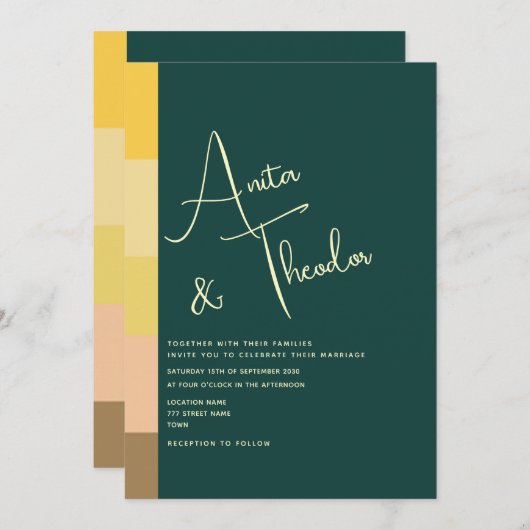 Moderne Smarald Green Wedding Einladung (Vorne/Hinten)