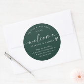 Moderne Smarald Green Wedding Welcome Hotel Bag Runder Aufkleber (Umschlag)
