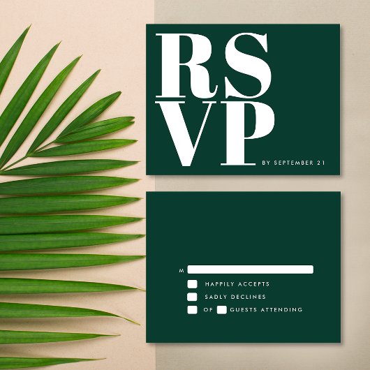 Moderne Smarald Green White Bold Minimalistische H RSVP Karte