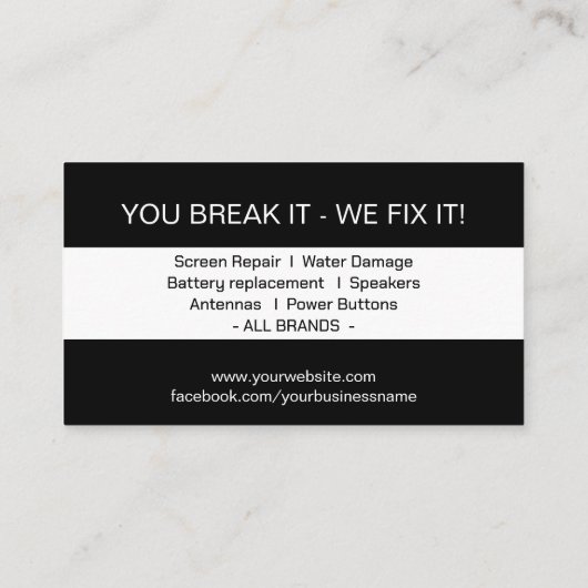 Moderne Smartphone-Reparatur in Schwarzweiß Visitenkarte (Rückseite)