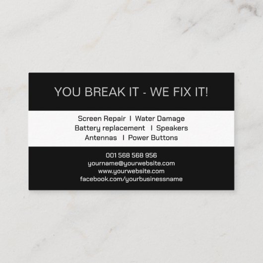 Moderne Smartphone-Reparatur in Schwarzweiß Visitenkarte (Rückseite)