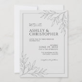 Moderne Smokey Black Foliage Kontur Hochzeit Einladung (Vorderseite)