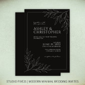 Moderne Smokey Black Foliage Kontur Hochzeit Einladung