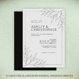 Moderne Smokey Black Foliage Kontur Hochzeit Einladung