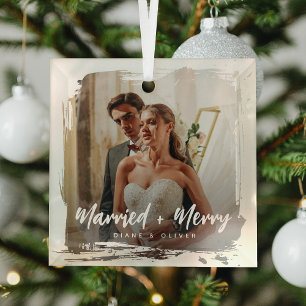 Moderne Smudge-Foto für Frischvermählte Weihnachte Ornament Aus Glas